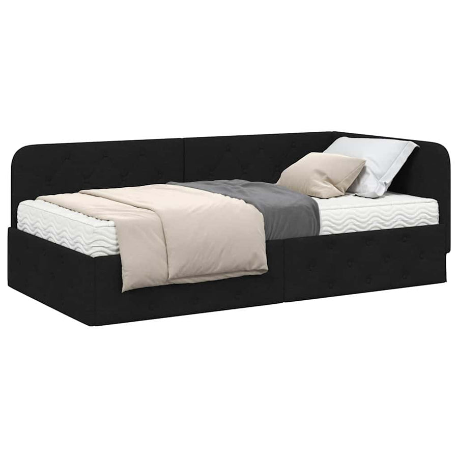 Hoekbedframe met matras met hoofdeinde Zwart 90 x 190 cm Stof