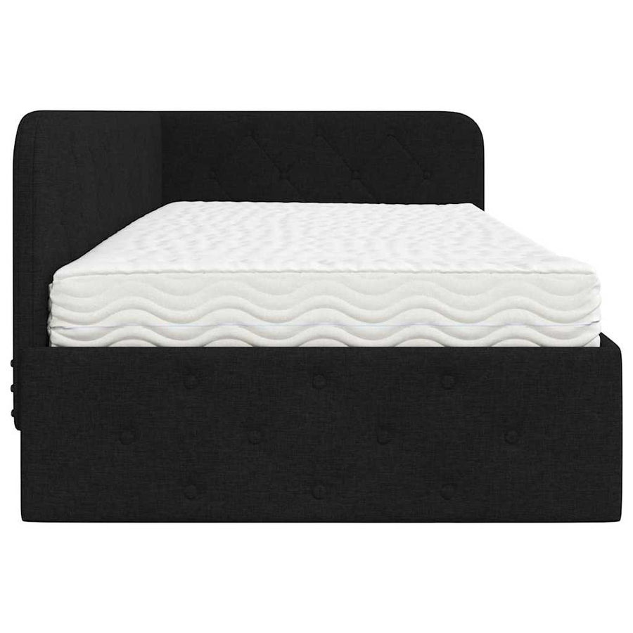 Hoekbedframe met matras met hoofdeinde Zwart 90 x 190 cm Stof