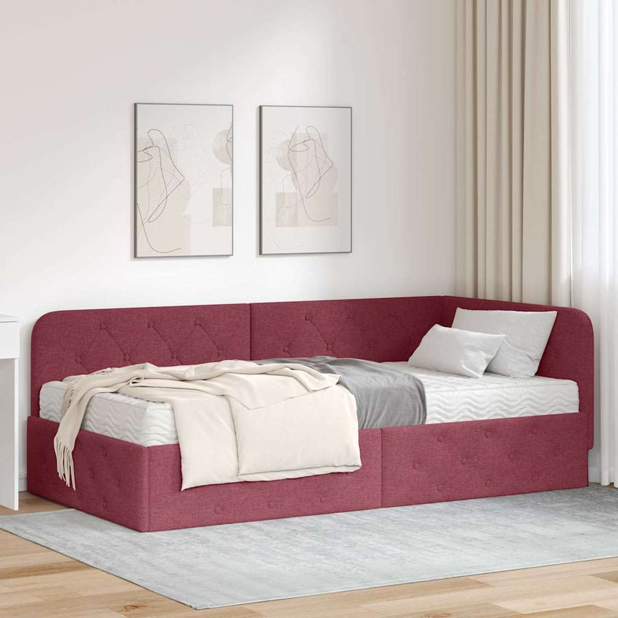 Hoekbedframe met matras Wijnrood 90 x 190 cm Stof