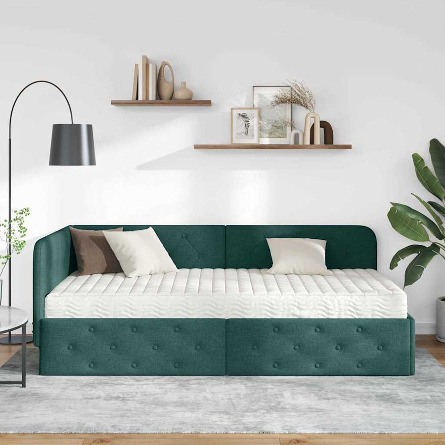 Hoekbedframe met matras Donkergroen 90 x 190 cm Stof