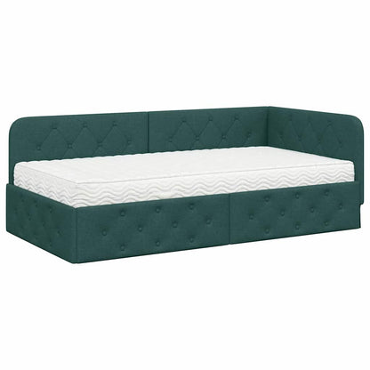 Hoekbedframe met matras Donkergroen 90 x 190 cm Stof