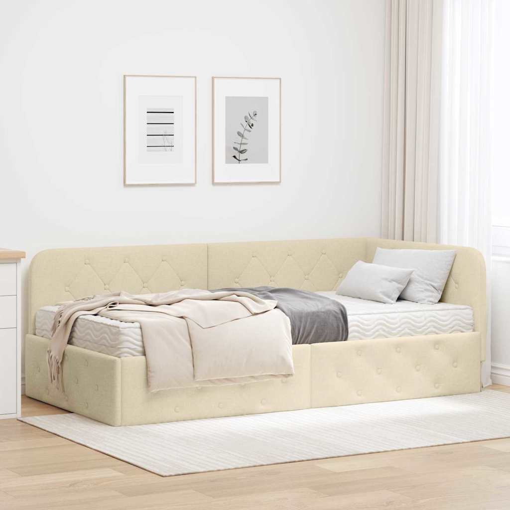 Hoekbedframe met matras met hoofdeinde Crème 90 x 190 cm Stof