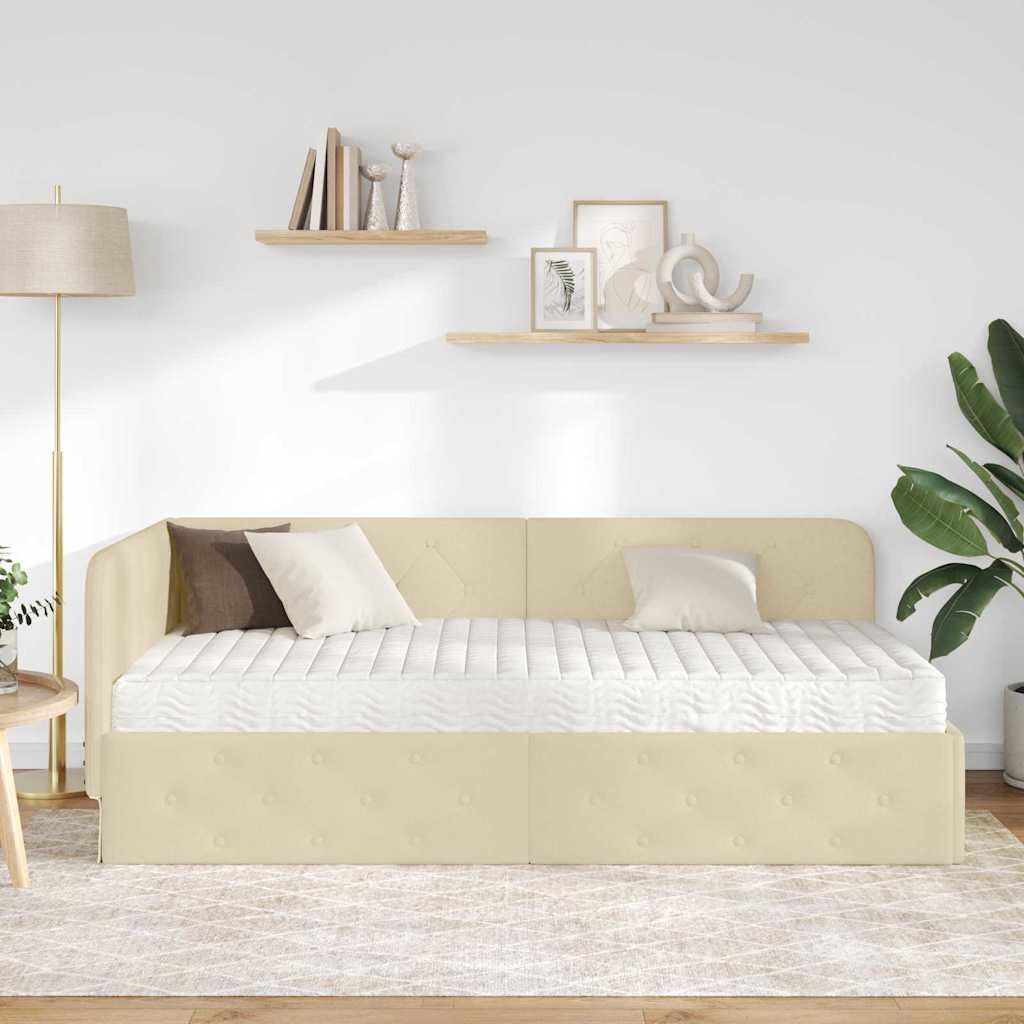 Hoekbedframe met matras met hoofdeinde Crème 90 x 190 cm Stof