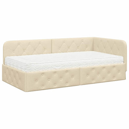 Hoekbedframe met matras met hoofdeinde Crème 90 x 190 cm Stof