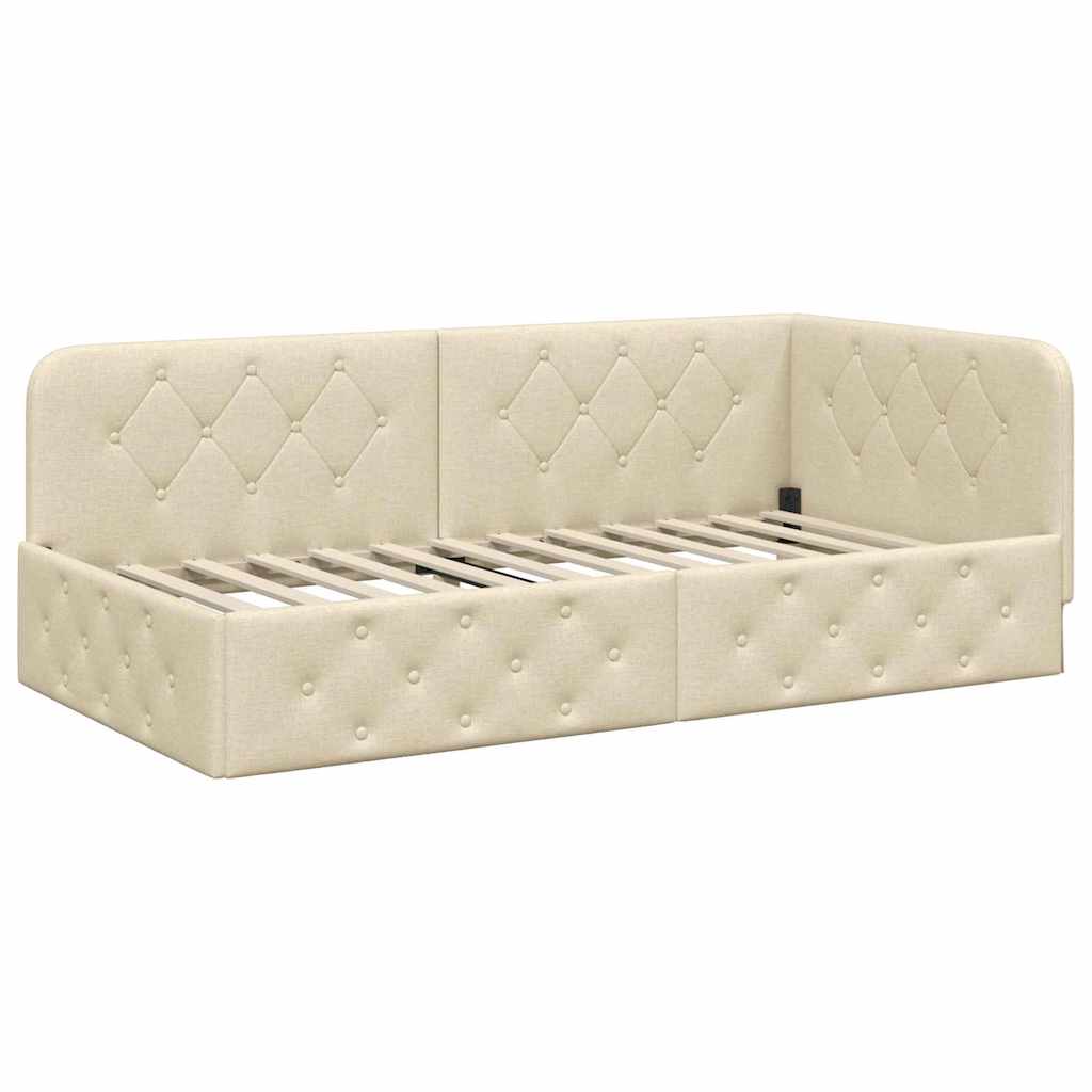 Hoekbedframe met matras met hoofdeinde Crème 90 x 190 cm Stof