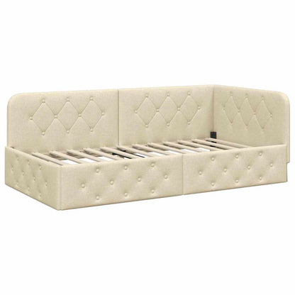 Hoekbedframe met matras met hoofdeinde Crème 90 x 190 cm Stof
