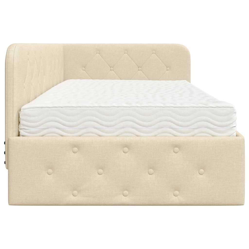 Hoekbedframe met matras met hoofdeinde Crème 90 x 190 cm Stof