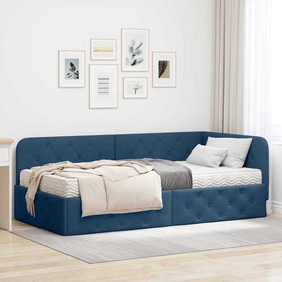 Hoekbedframe met matras met hoofdeinde Blauw 90 x 190 cm Stof