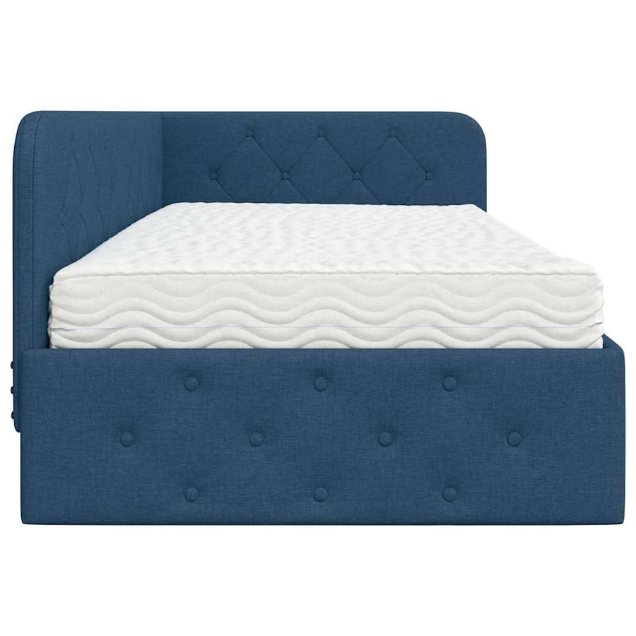 Hoekbedframe met matras met hoofdeinde Blauw 90 x 190 cm Stof