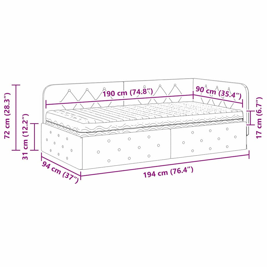 Hoekbedframe met matras met hoofdeinde Blauw 90 x 190 cm Stof