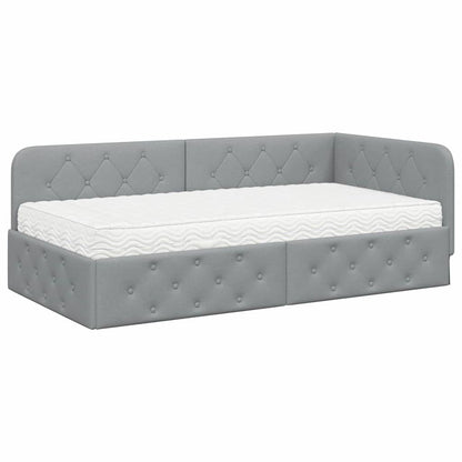 Hoekbedframe met matras Lichtgrijs 90 x 200 cm Stof
