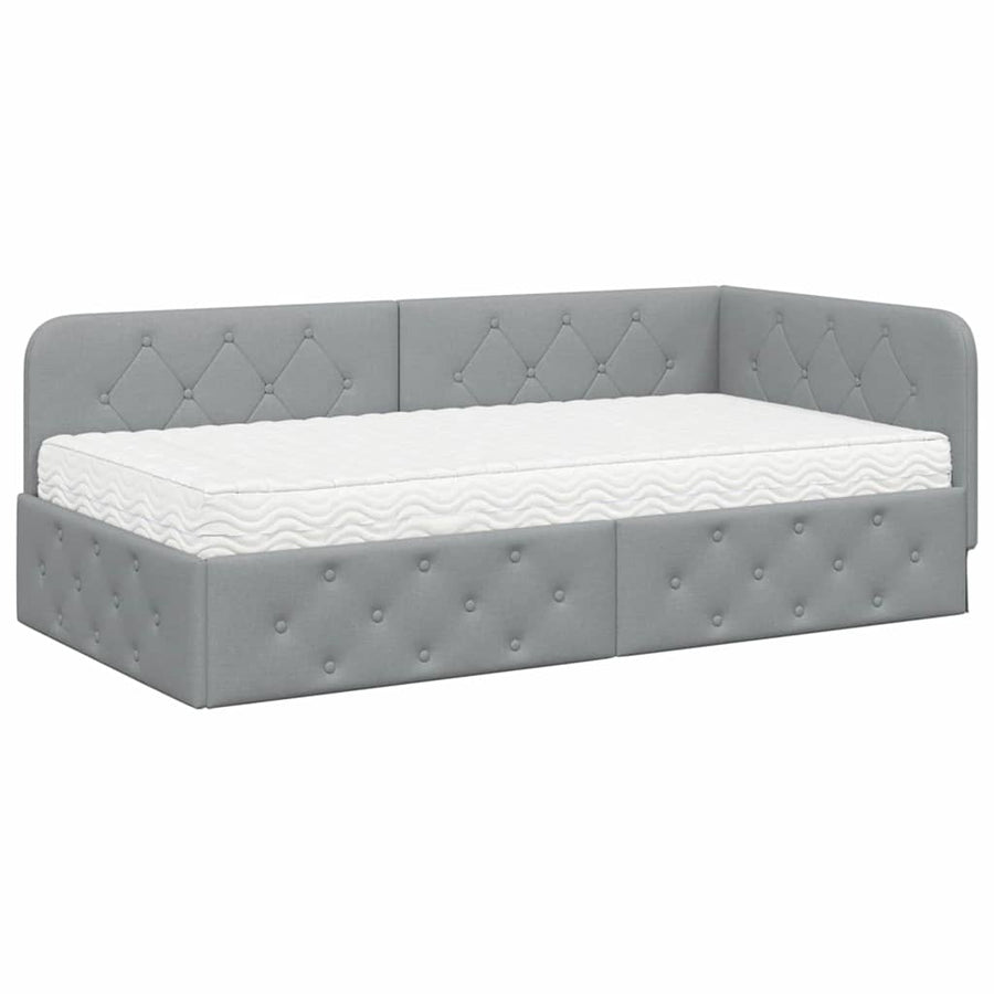 Hoekbedframe met matras Lichtgrijs 90 x 200 cm Stof