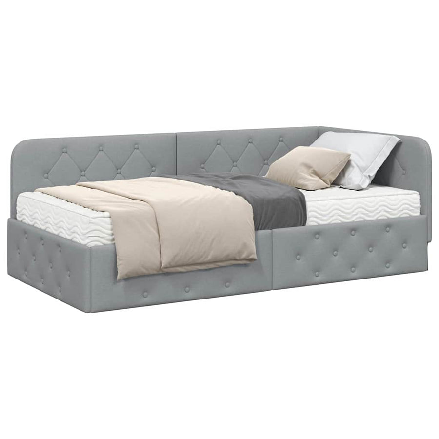 Hoekbedframe met matras Lichtgrijs 90 x 200 cm Stof