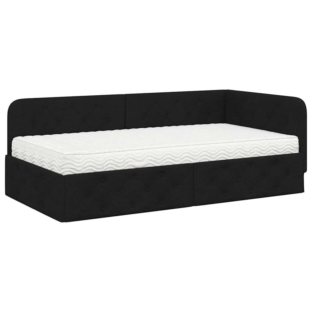 Hoekbedframe met matras met hoofdeinde Zwart 90 x 200 cm Stof