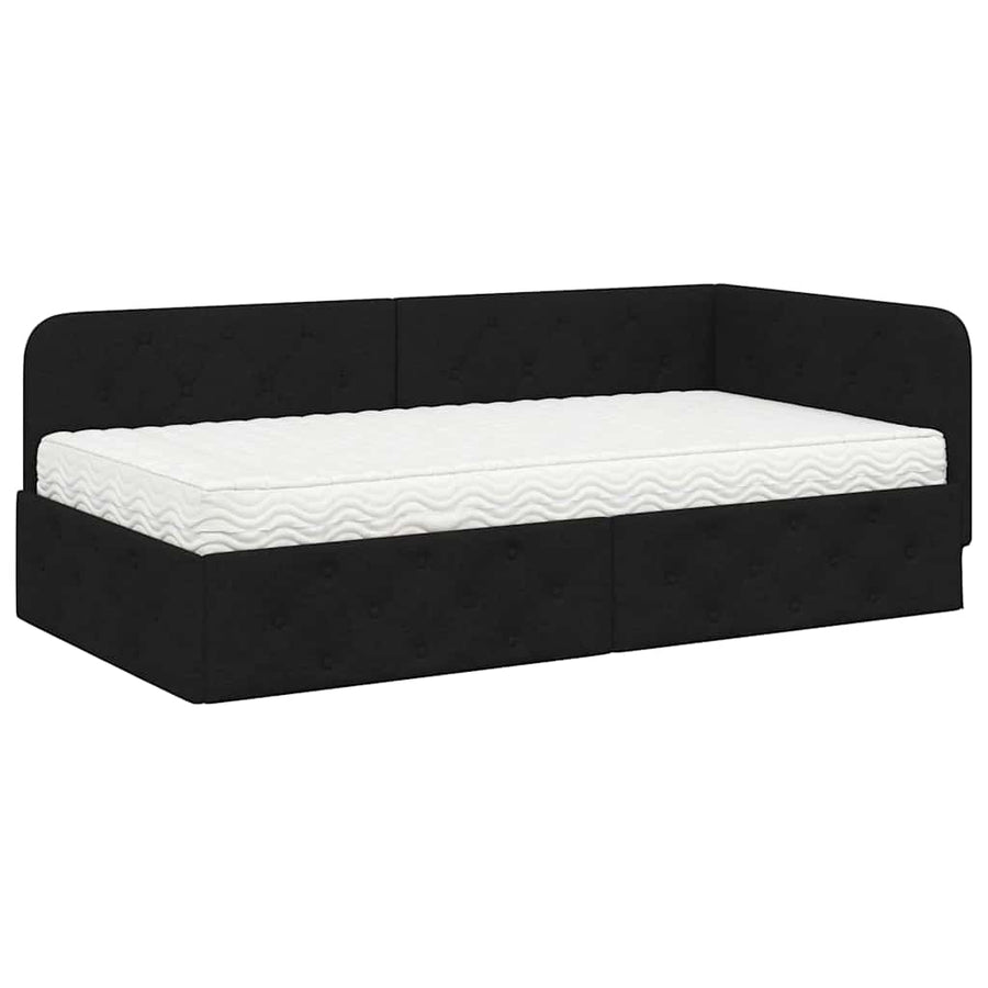 Hoekbedframe met matras met hoofdeinde Zwart 90 x 200 cm Stof