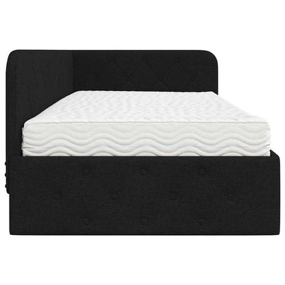 Hoekbedframe met matras met hoofdeinde Zwart 90 x 200 cm Stof
