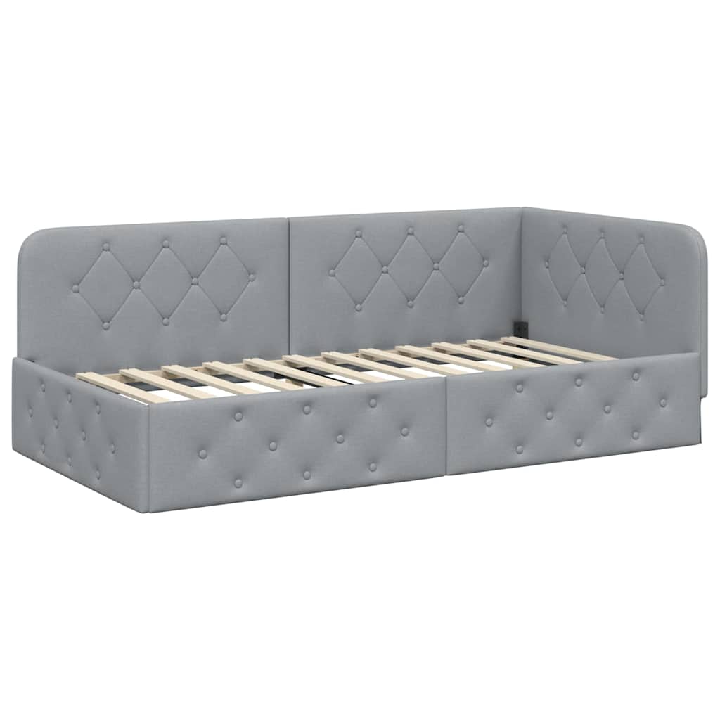 Hoekbedframe met matras Lichtgrijs 100 x 200 cm Stof