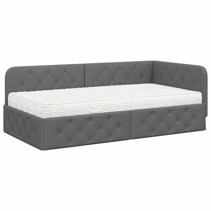 Hoekbedframe met matras Donkergrijs 100 x 200 cm Stof