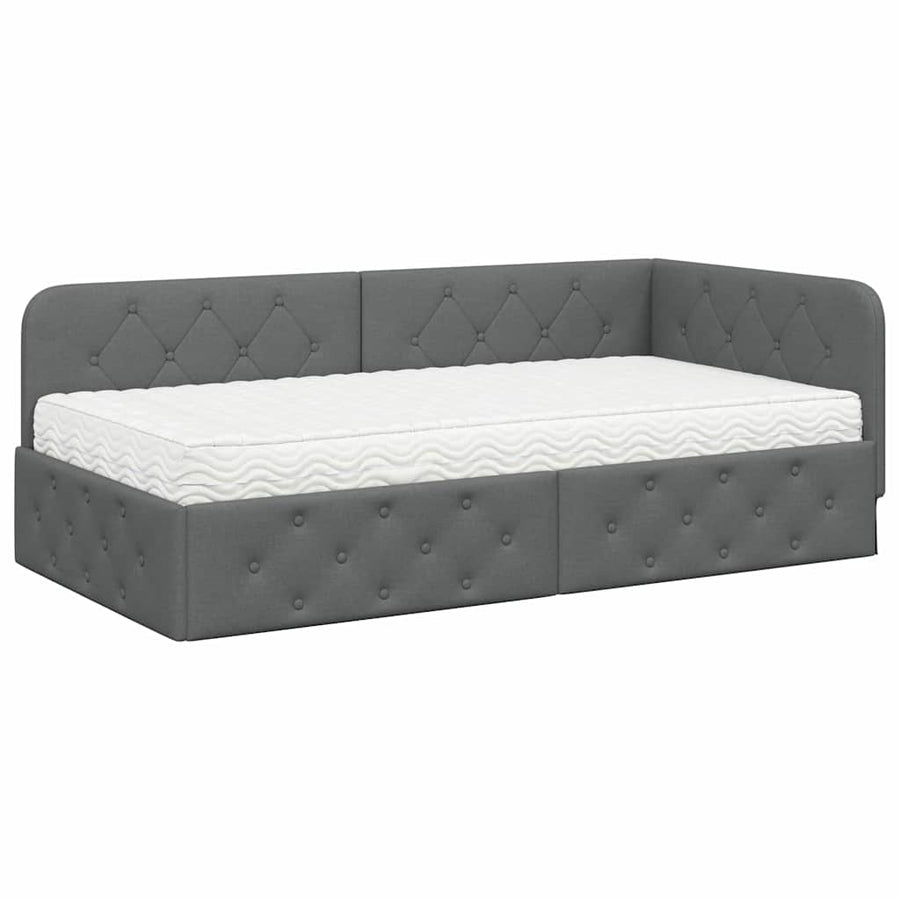 Hoekbedframe met matras Donkergrijs 100 x 200 cm Stof