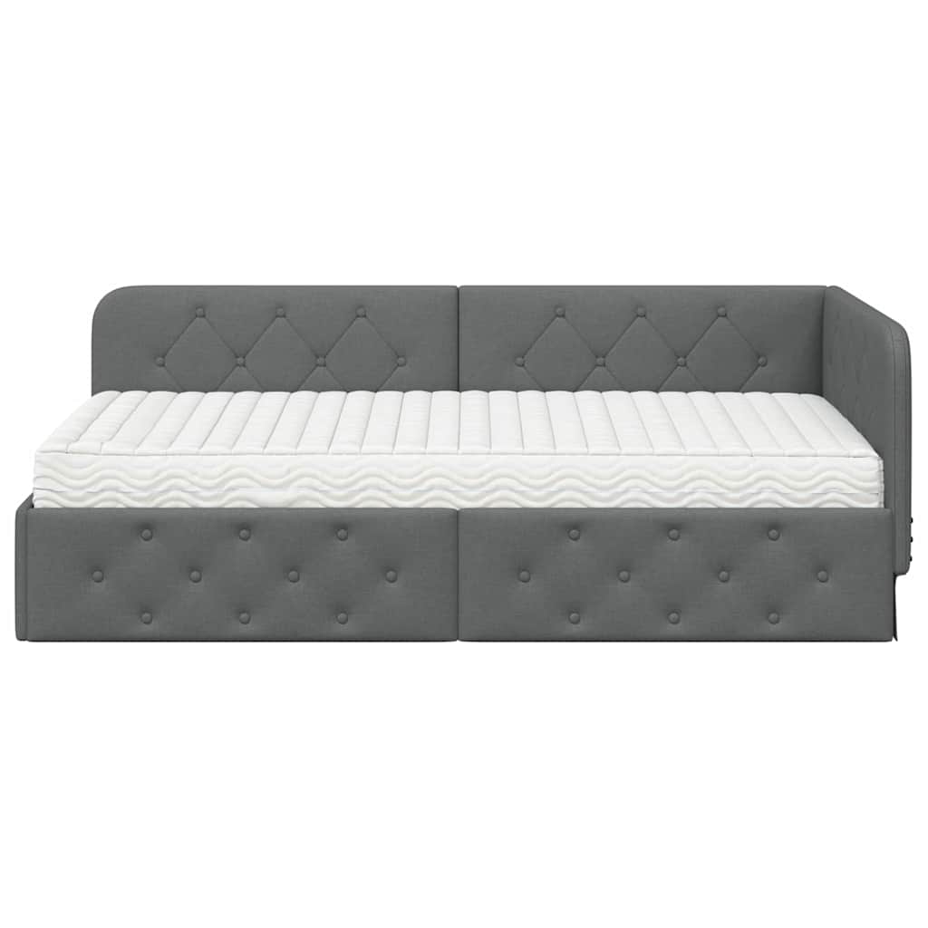 Hoekbedframe met matras Donkergrijs 100 x 200 cm Stof
