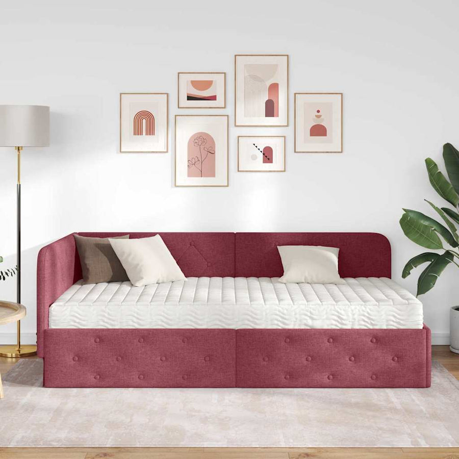 Hoekbedframe met matras Wijnrood 100 x 200 cm Stof