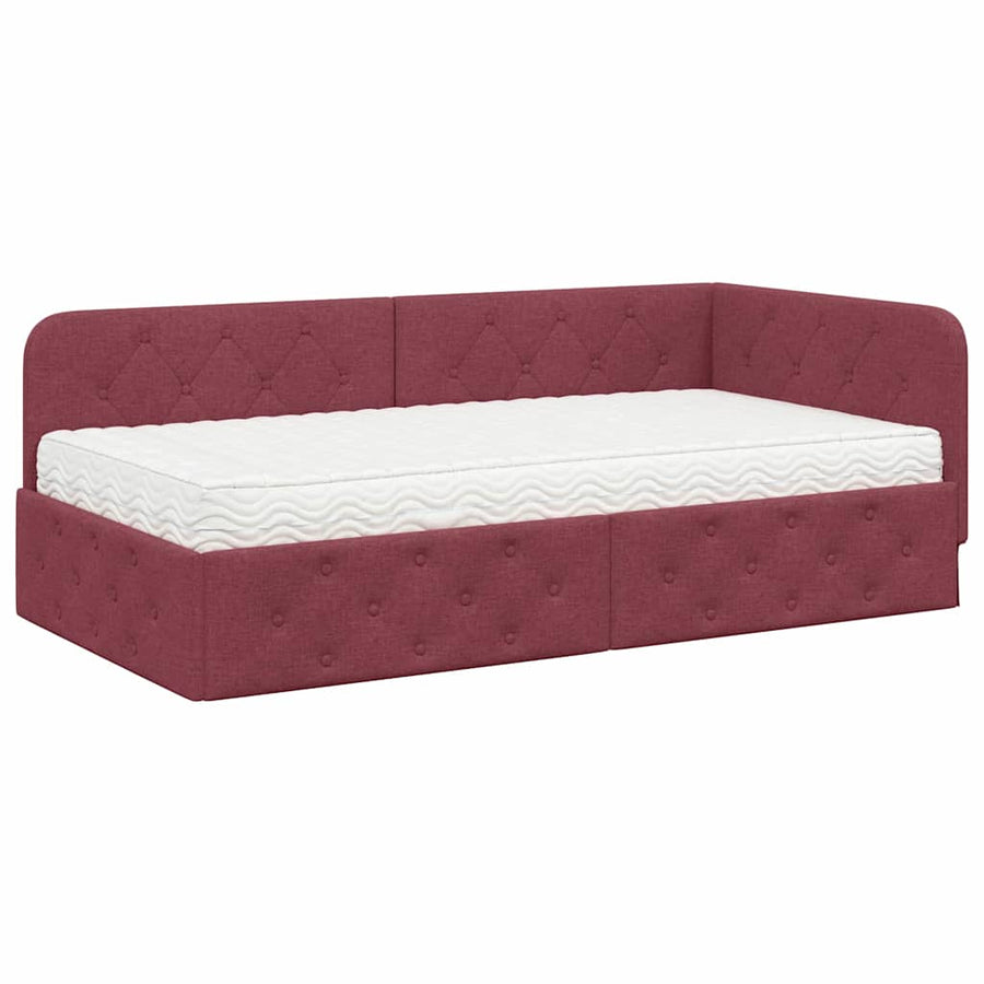 Hoekbedframe met matras Wijnrood 100 x 200 cm Stof