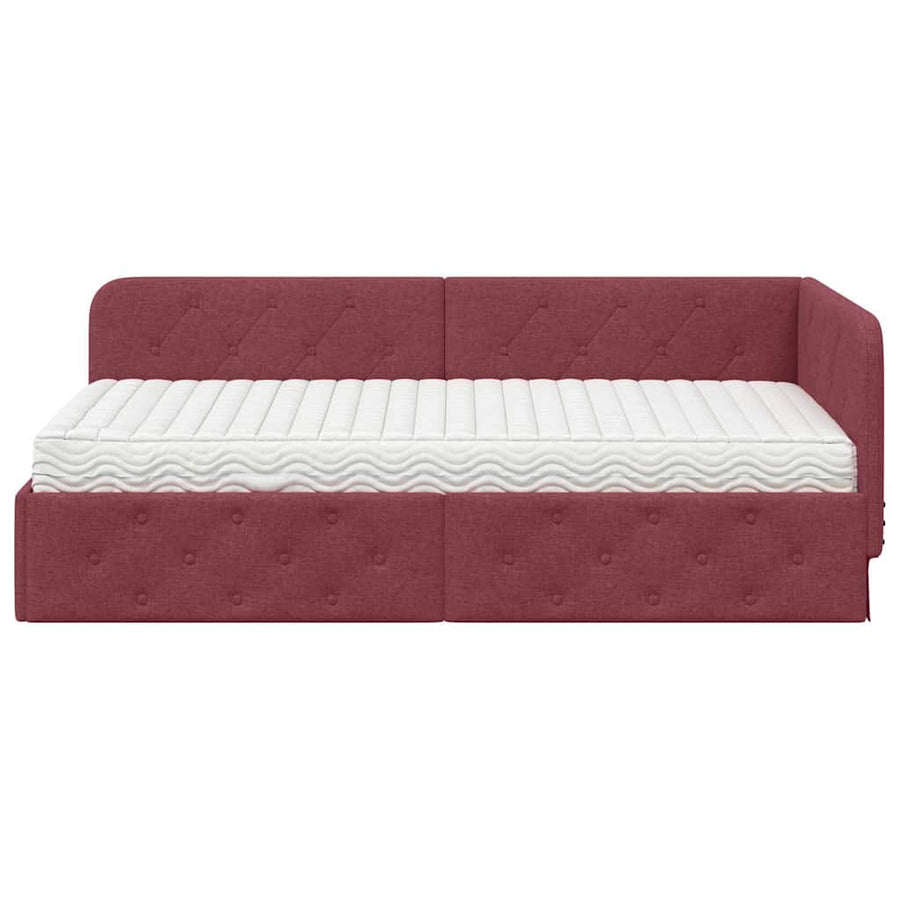 Hoekbedframe met matras Wijnrood 100 x 200 cm Stof