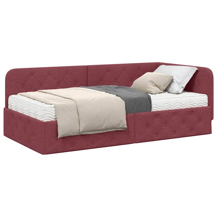 Hoekbedframe met matras Wijnrood 100 x 200 cm Stof