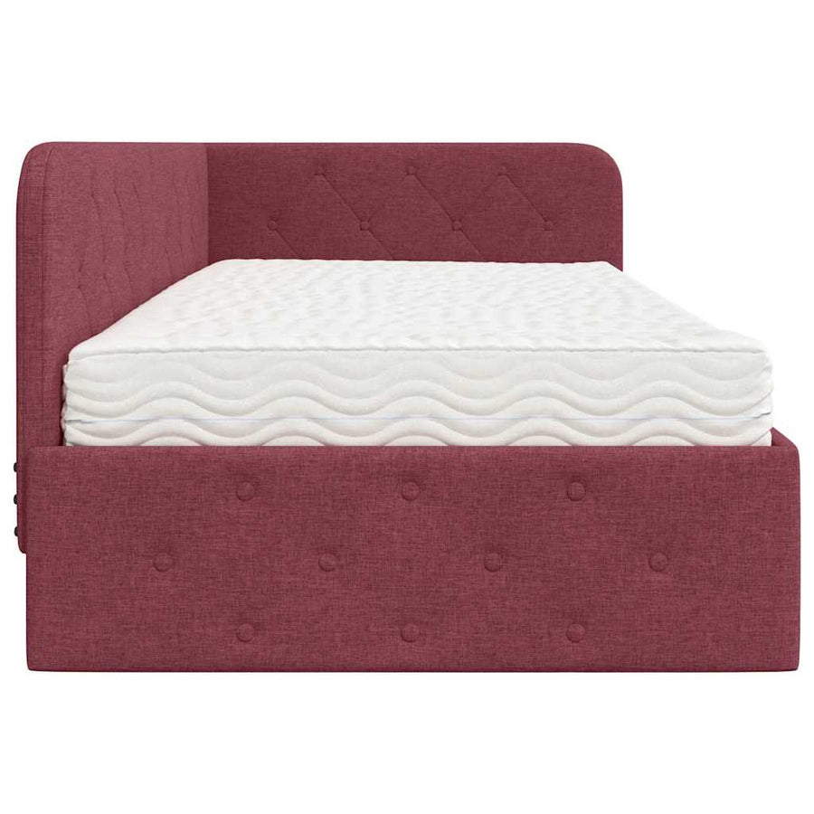 Hoekbedframe met matras Wijnrood 100 x 200 cm Stof