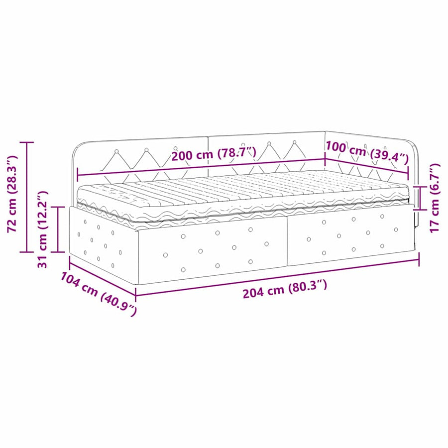 Hoekbedframe met matras Wijnrood 100 x 200 cm Stof