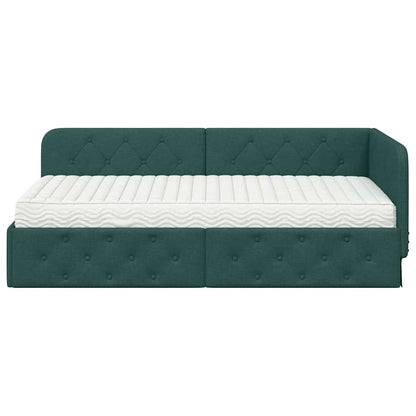 Hoekbedframe met matras Donkergroen 100 x 200 cm Stof