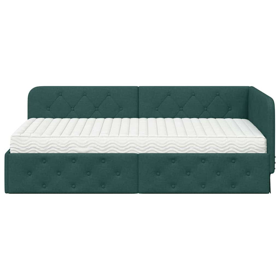Hoekbedframe met matras Donkergroen 100 x 200 cm Stof