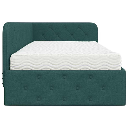 Hoekbedframe met matras Donkergroen 100 x 200 cm Stof