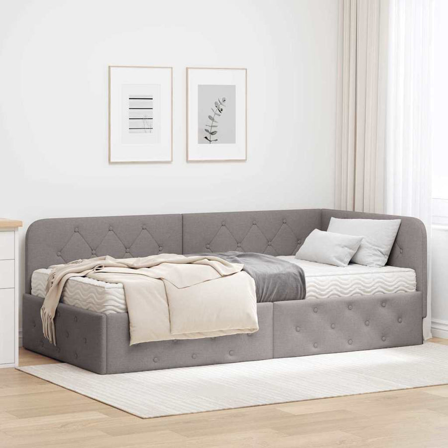 Hoekbedframe met matras met hoofdeinde Taupe 100 x 200 cm Stof