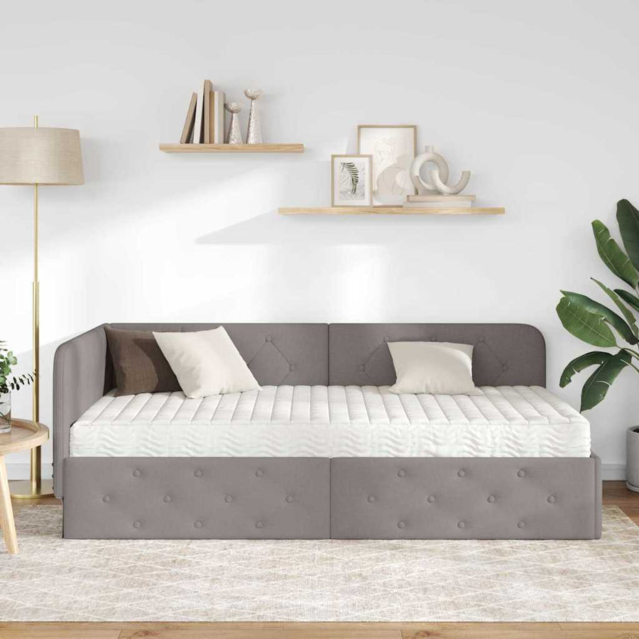 Hoekbedframe met matras met hoofdeinde Taupe 100 x 200 cm Stof