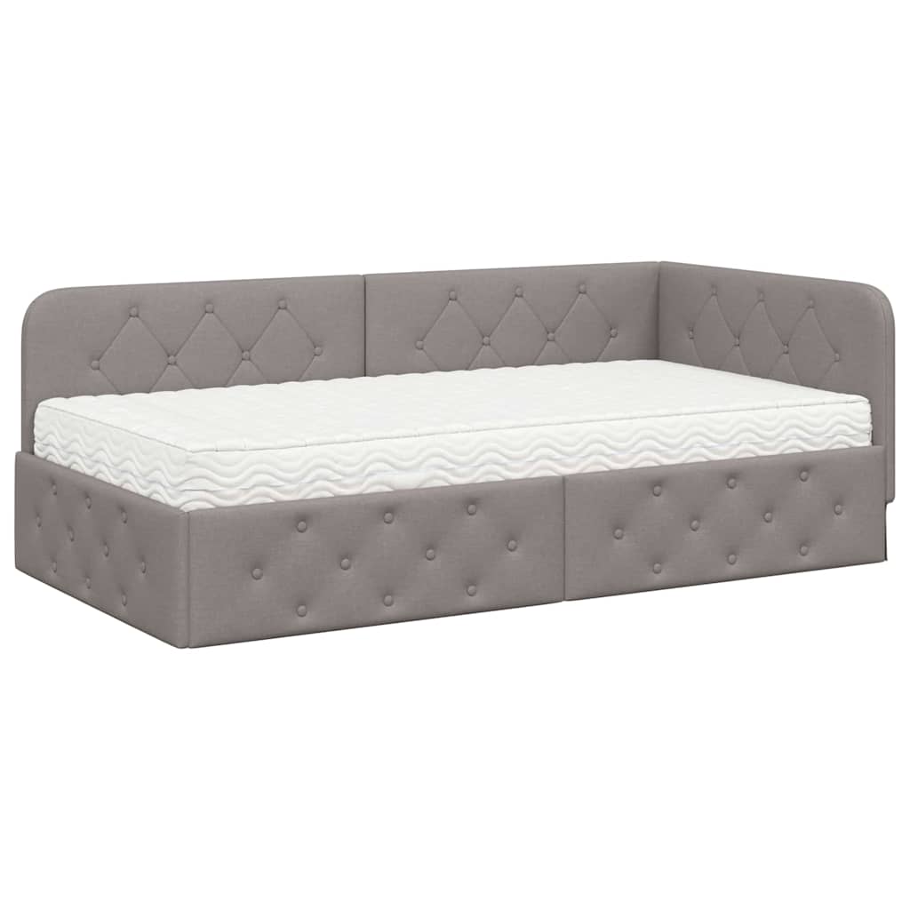 Hoekbedframe met matras met hoofdeinde Taupe 100 x 200 cm Stof