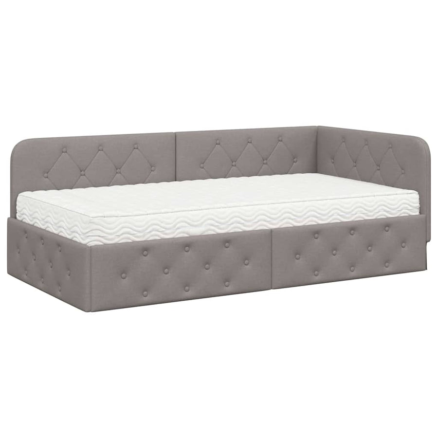 Hoekbedframe met matras met hoofdeinde Taupe 100 x 200 cm Stof