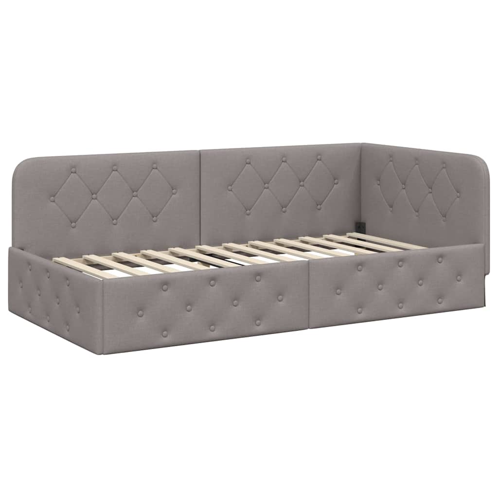 Hoekbedframe met matras met hoofdeinde Taupe 100 x 200 cm Stof
