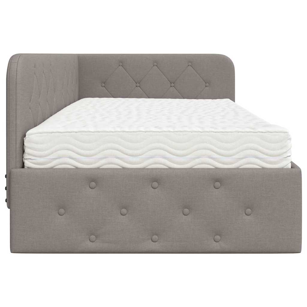 Hoekbedframe met matras met hoofdeinde Taupe 100 x 200 cm Stof