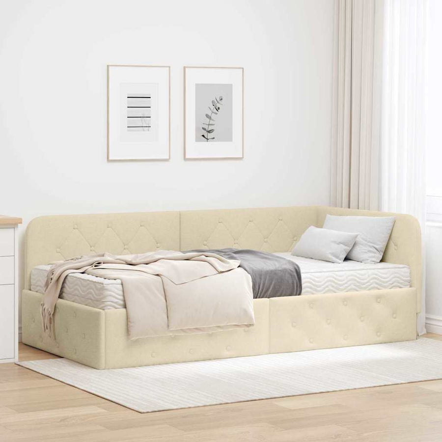 Hoekbedframe met matras met hoofdeinde Crème 100 x 200 cm Stof