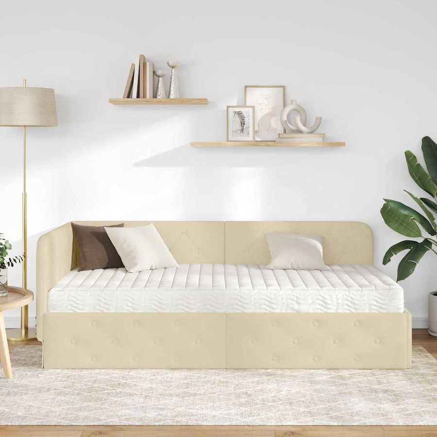 Hoekbedframe met matras met hoofdeinde Crème 100 x 200 cm Stof