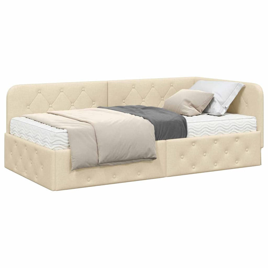 Hoekbedframe met matras met hoofdeinde Crème 100 x 200 cm Stof