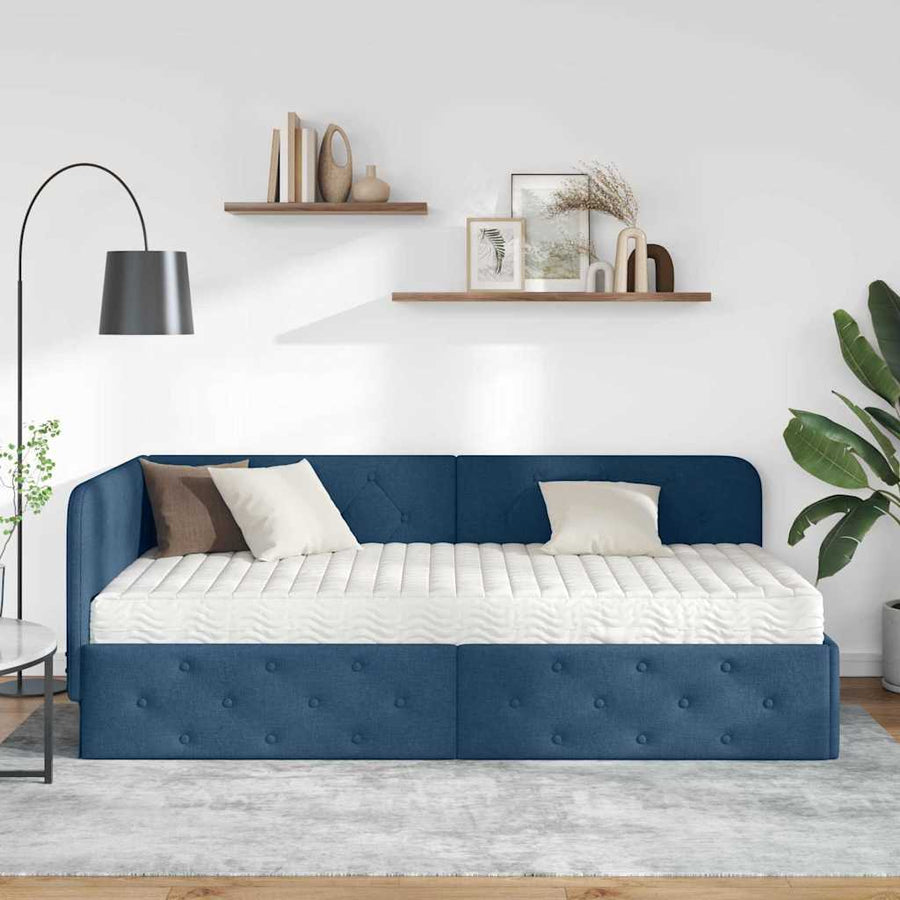 Hoekbedframe met matras met hoofdeinde Blauw 100 x 200 cm Stof