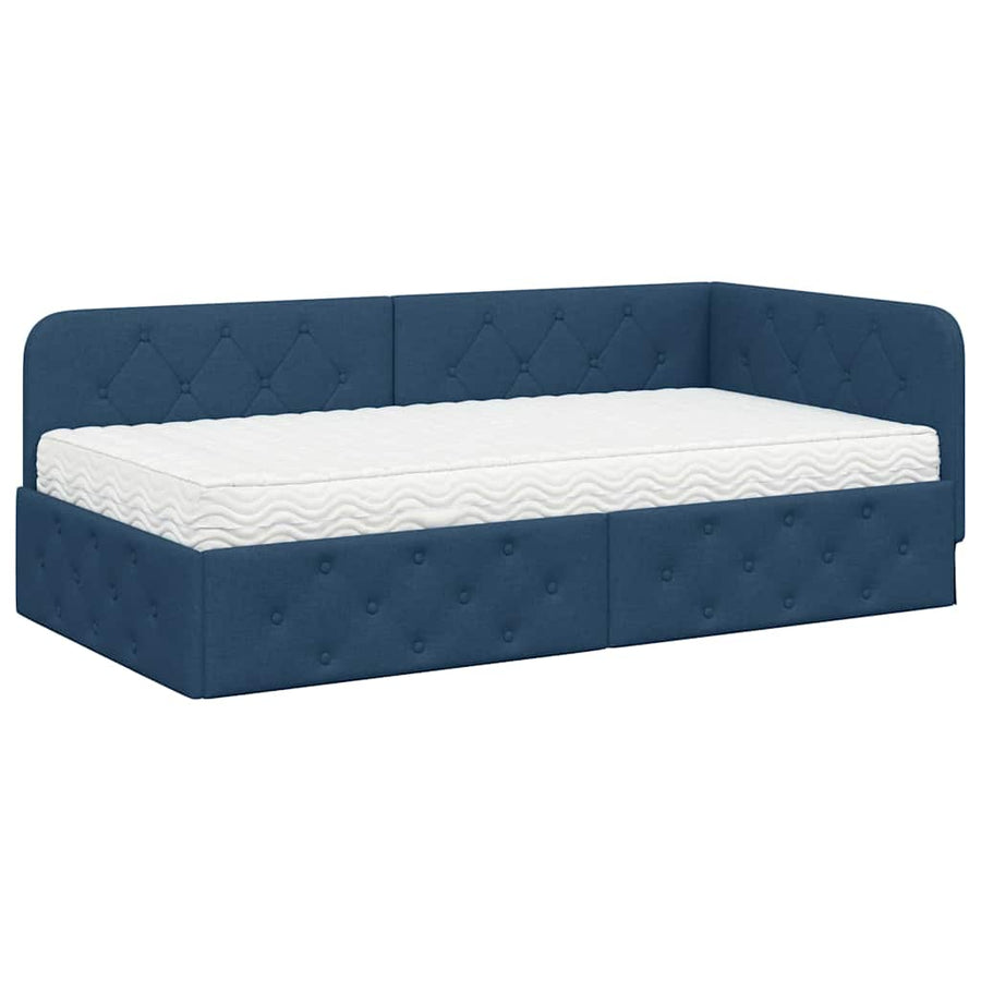 Hoekbedframe met matras met hoofdeinde Blauw 100 x 200 cm Stof