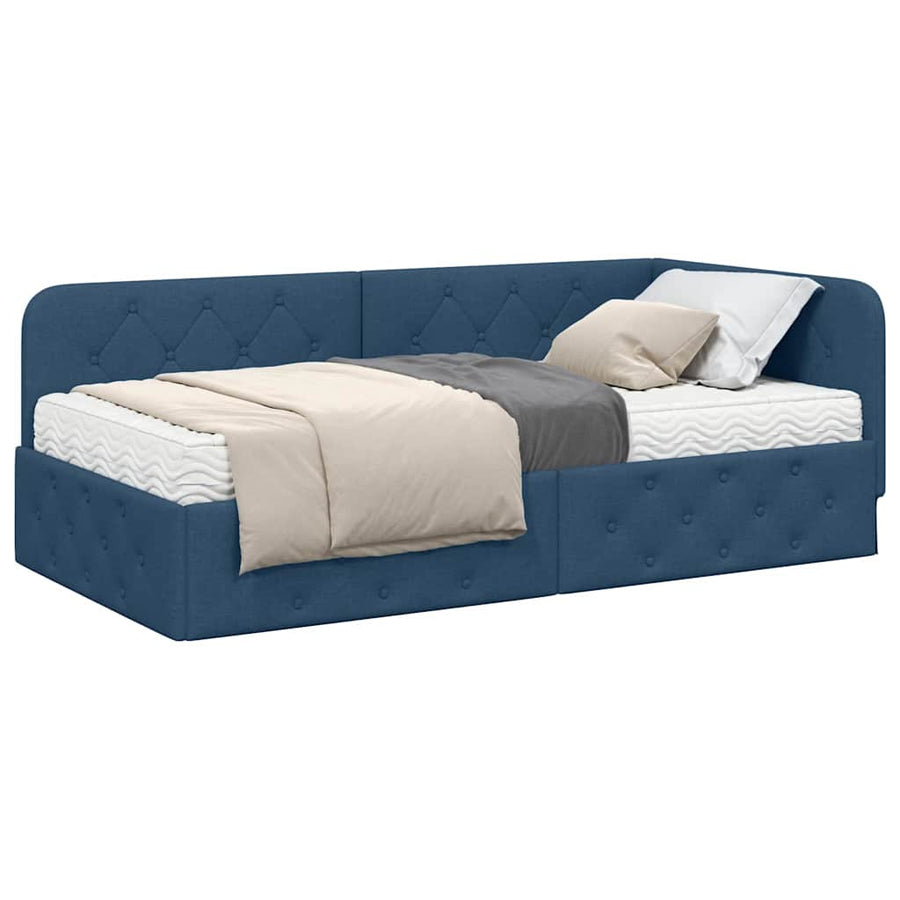 Hoekbedframe met matras met hoofdeinde Blauw 100 x 200 cm Stof