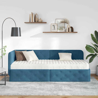 Hoekbedframe met matras Blauw 80 x 200 cm Fluweel