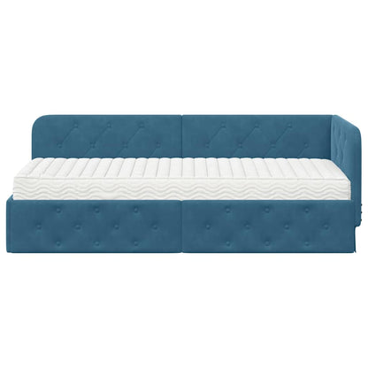 Hoekbedframe met matras Blauw 80 x 200 cm Fluweel