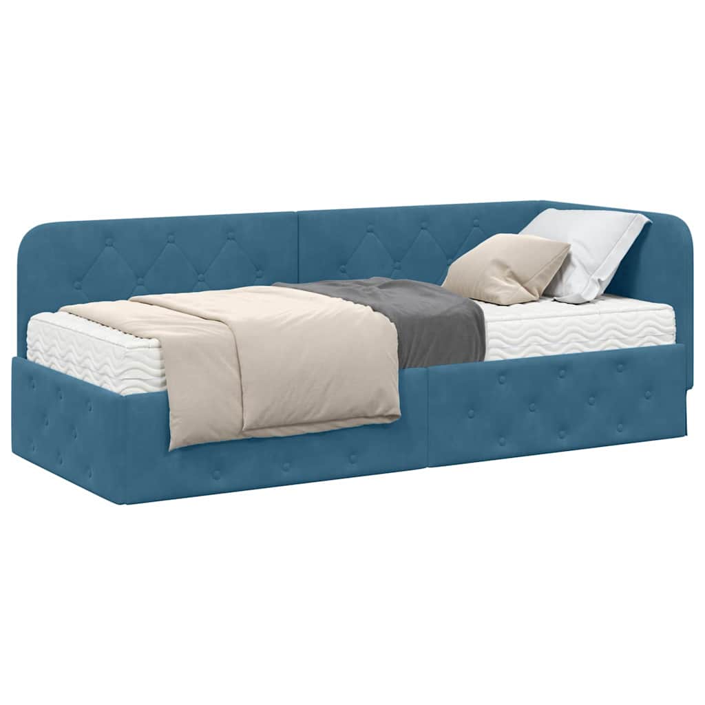 Hoekbedframe met matras Blauw 80 x 200 cm Fluweel