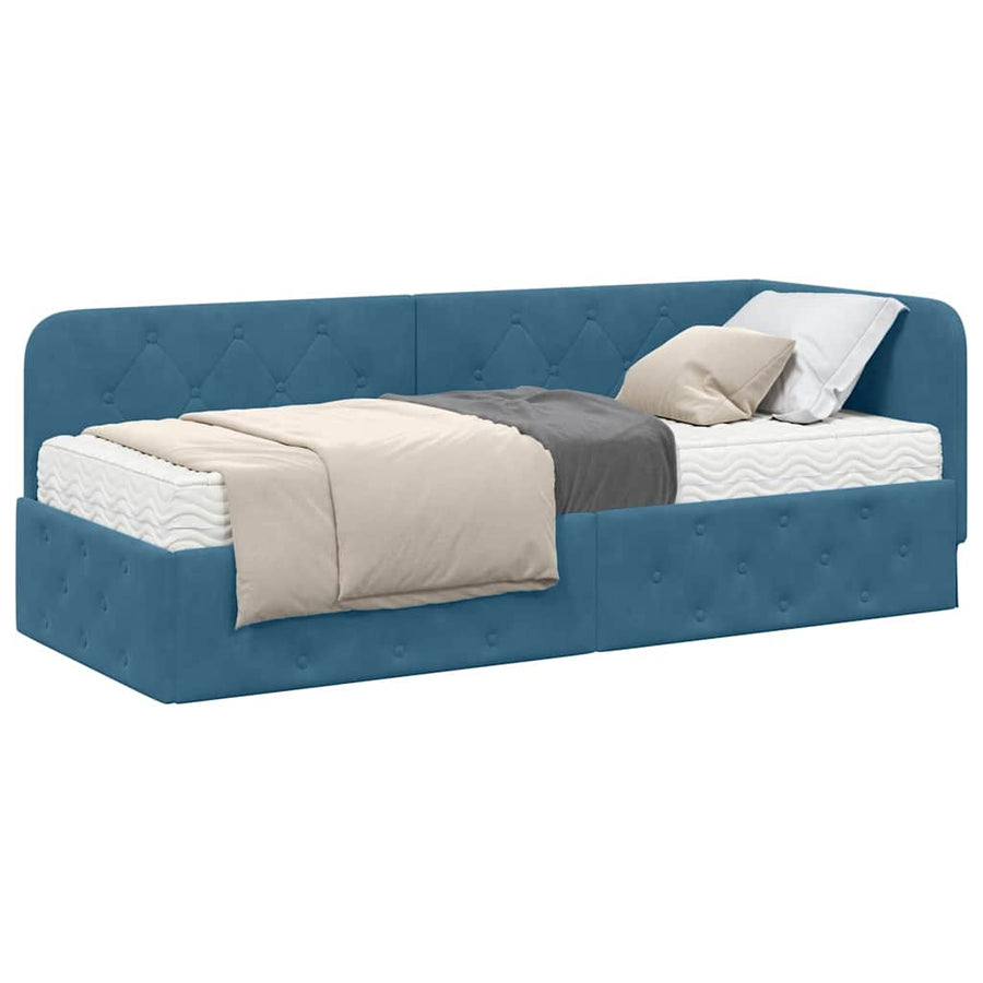 Hoekbedframe met matras Blauw 80 x 200 cm Fluweel