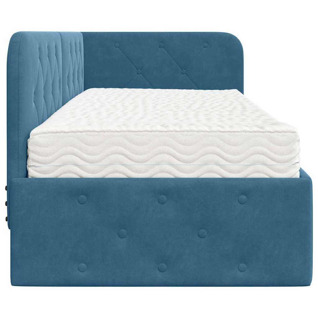 Hoekbedframe met matras Blauw 80 x 200 cm Fluweel